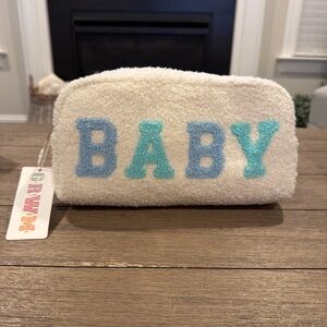 Cream Pouch with Blue BABY print